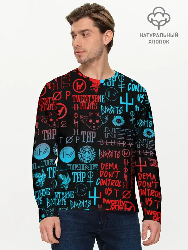 Мужской лонгслив базовый с принтом «Twenty One Pilots»