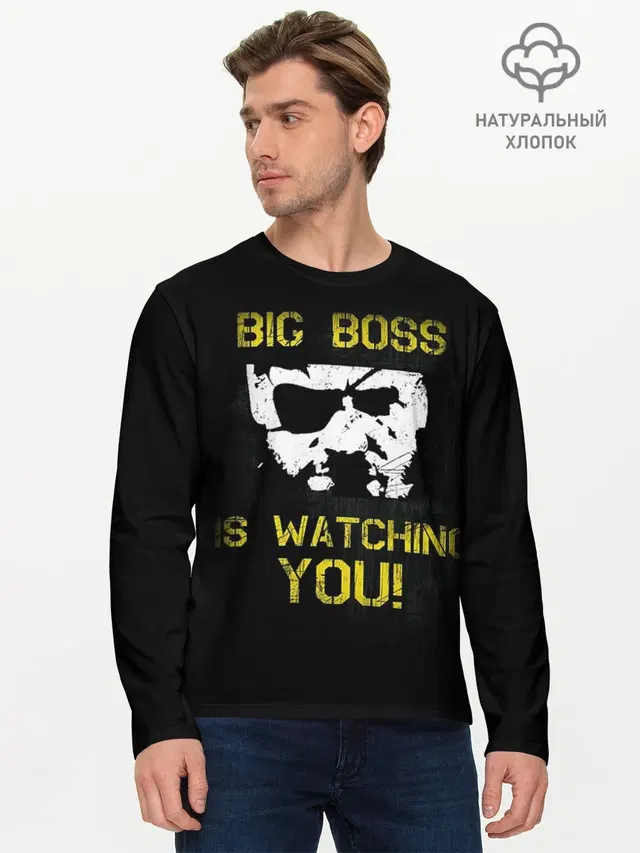 Мужской лонгслив базовый с принтом «Big Boss»