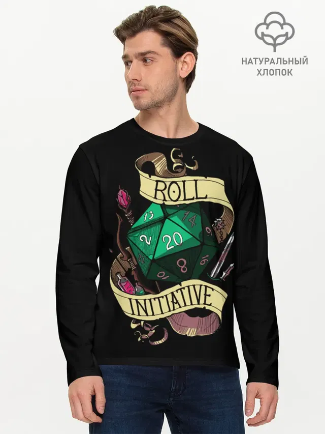 Мужской лонгслив базовый с принтом «Roll 20»