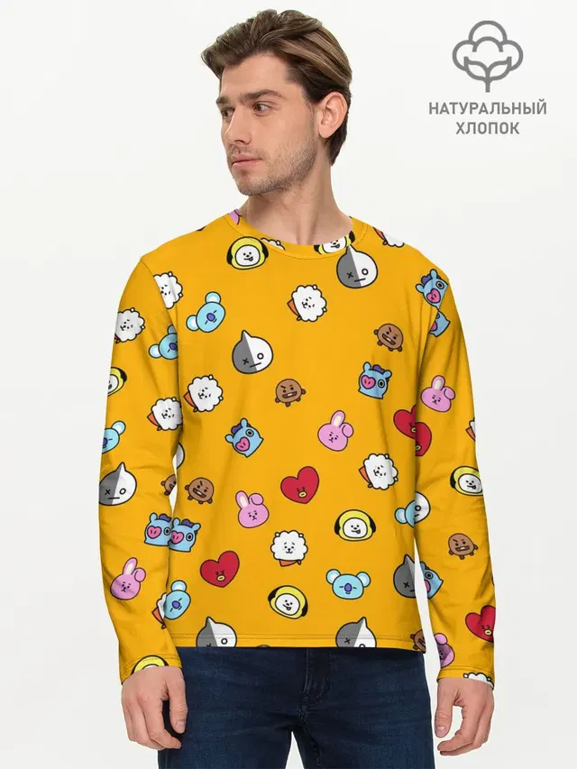 Мужской лонгслив базовый с принтом «BTS — BT21»