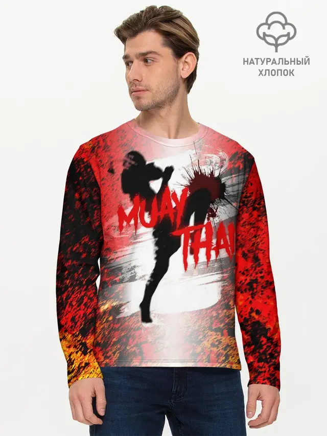 Мужской лонгслив базовый с принтом «Муай Тай — Muay Thai»