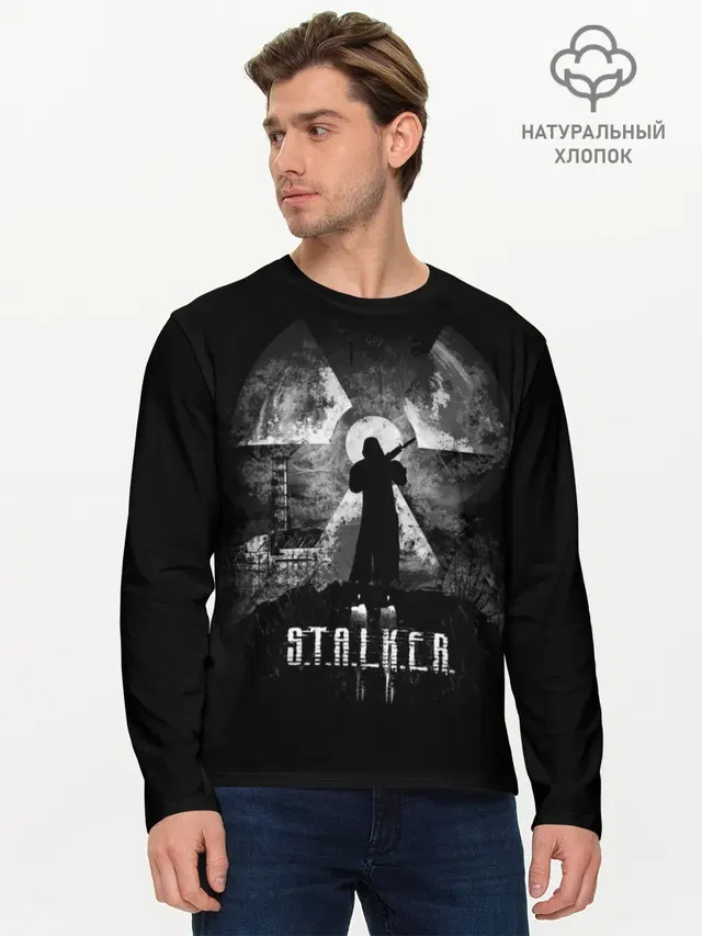 Мужской лонгслив базовый с принтом «Stalker»