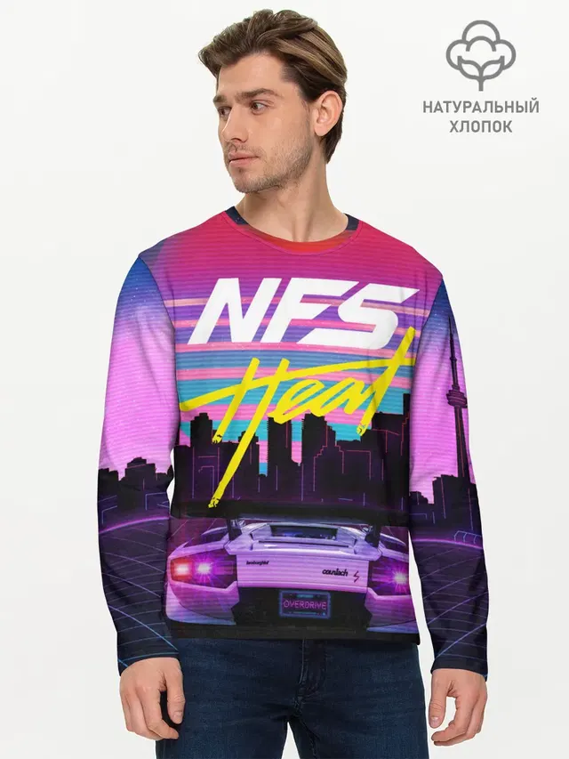 Мужской лонгслив базовый с принтом «NFS — Need For Speed Heat»