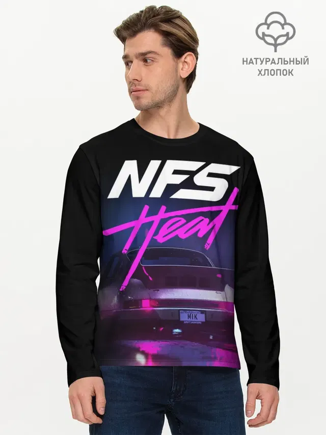 Мужской лонгслив базовый с принтом «NFS — Need For Speed Heat»
