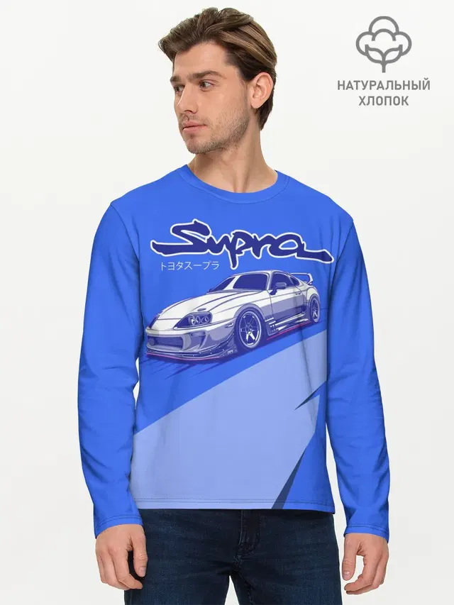 Мужской лонгслив базовый с принтом «JDM Style — Supra»