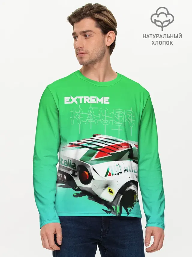 Мужской лонгслив базовый с принтом «Разные автомобильные — Extrime Racer»