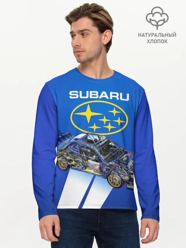 Мужской лонгслив базовый с принтом «Subaru»