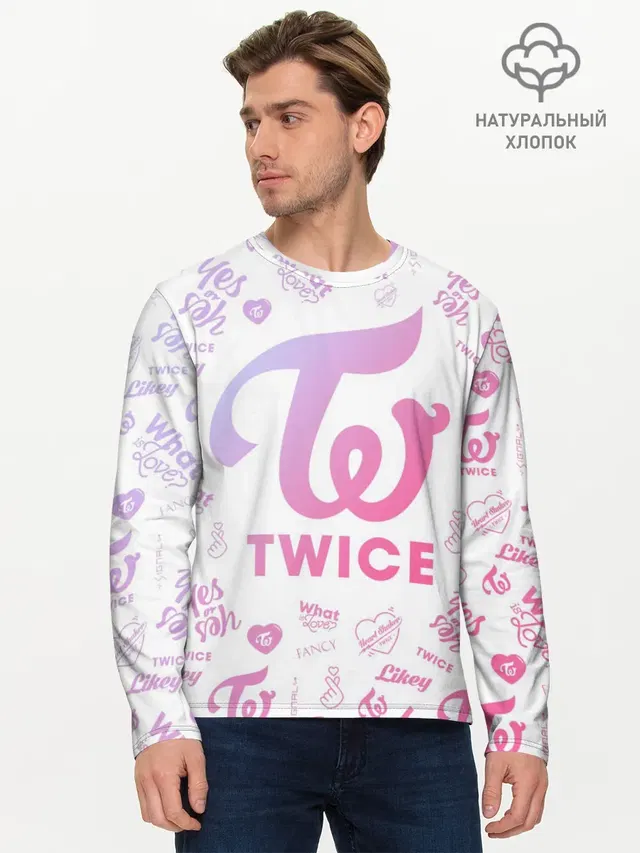 Мужской лонгслив базовый с принтом «Twice»