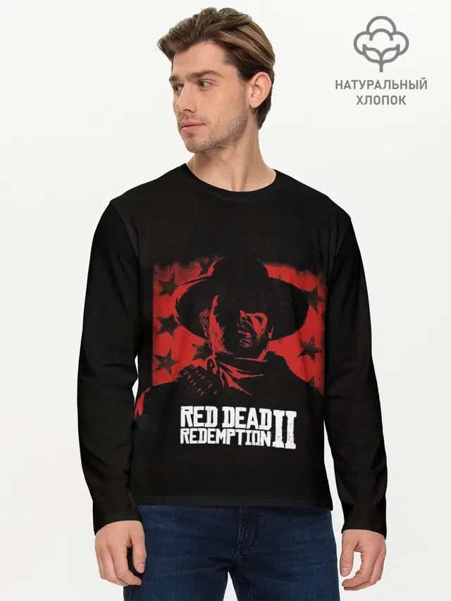 Мужской лонгслив базовый с принтом «Red Dead Redemption»