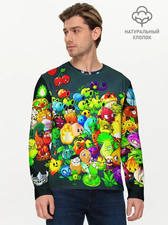 Мужской лонгслив базовый с принтом «Plants vs. Zombies»