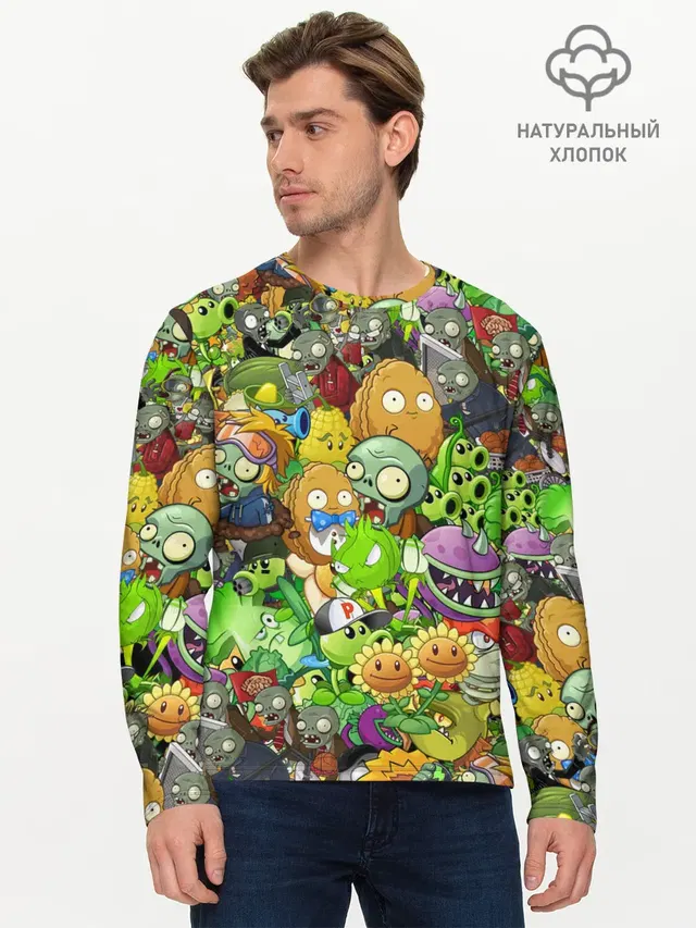 Мужской лонгслив базовый с принтом «Plants vs. Zombies»