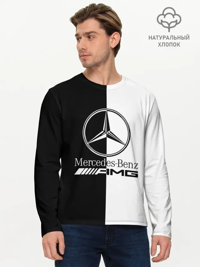 Мужской лонгслив базовый с принтом «Merсedes — MERCEDES-BENZ»