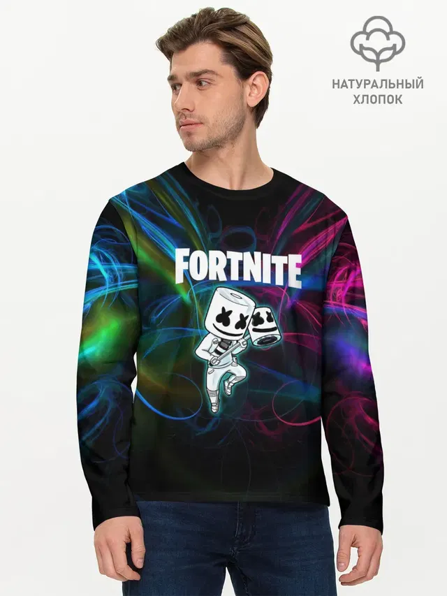 Мужской лонгслив базовый с принтом «Фортнайт — Fortnite x Marshmallow.»
