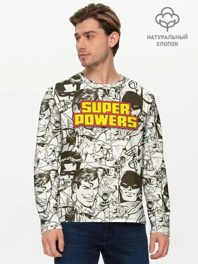 Мужской лонгслив базовый с принтом «Флэш — Super Powers»