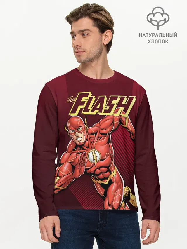 Мужской лонгслив базовый с принтом «Флэш — The Flash»