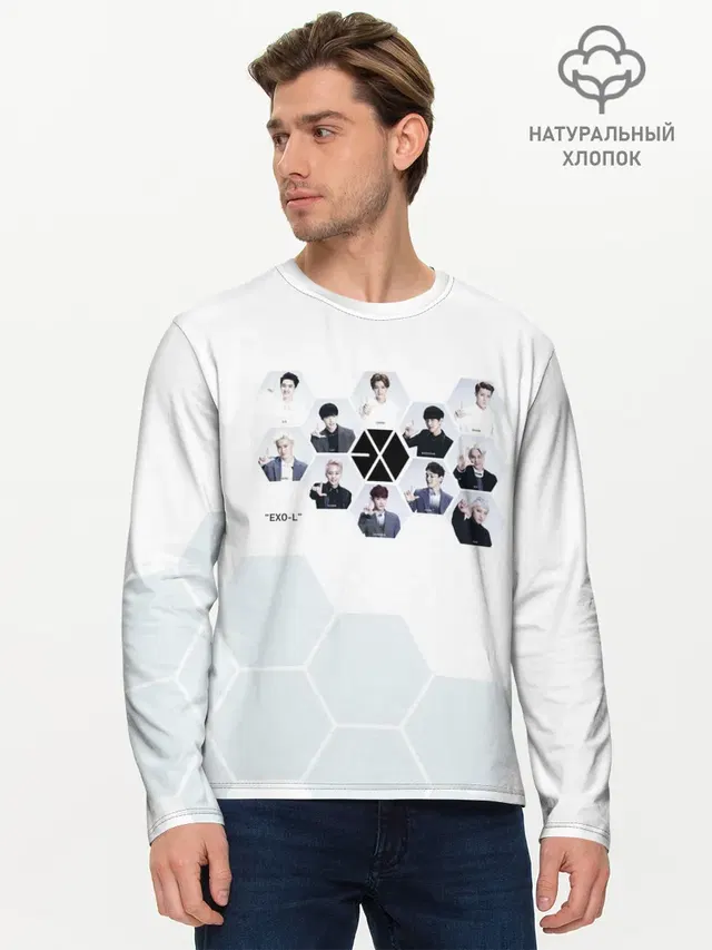 Мужской лонгслив базовый с принтом «Exo»