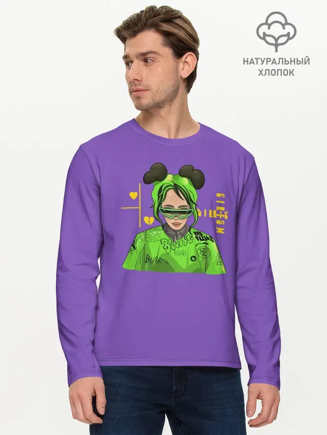 Мужской лонгслив базовый с принтом «Billie Eilish — Billie Eilish Purple»
