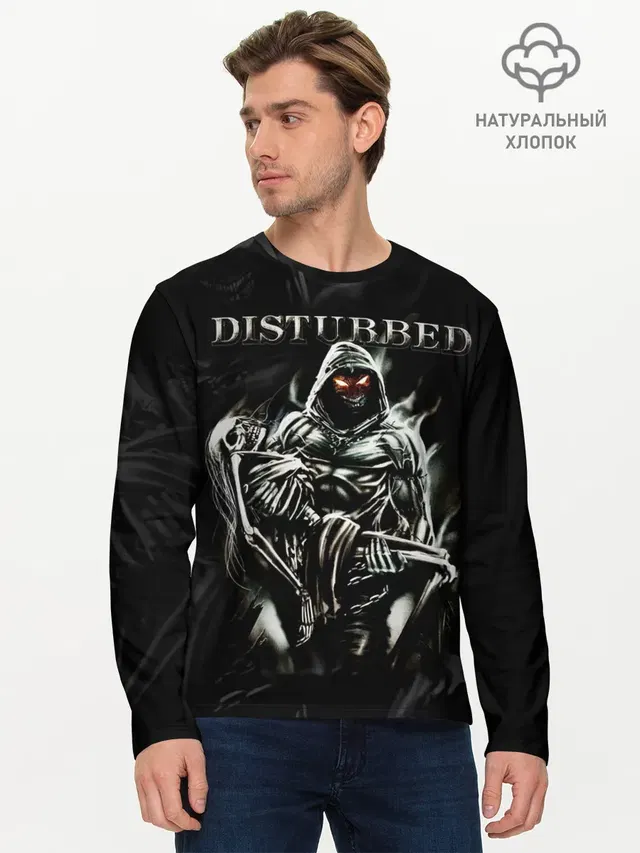 Мужской лонгслив базовый с принтом «Disturbed»