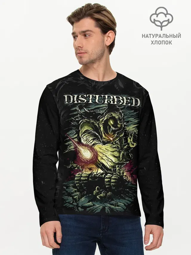 Мужской лонгслив базовый с принтом «Disturbed»