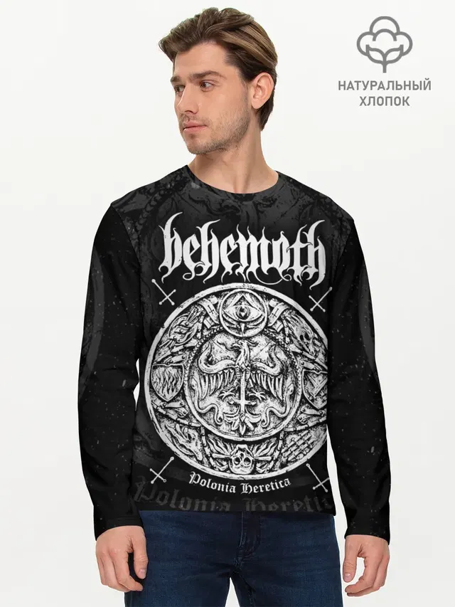 Мужской лонгслив базовый с принтом «Разный рок — Behemoth»