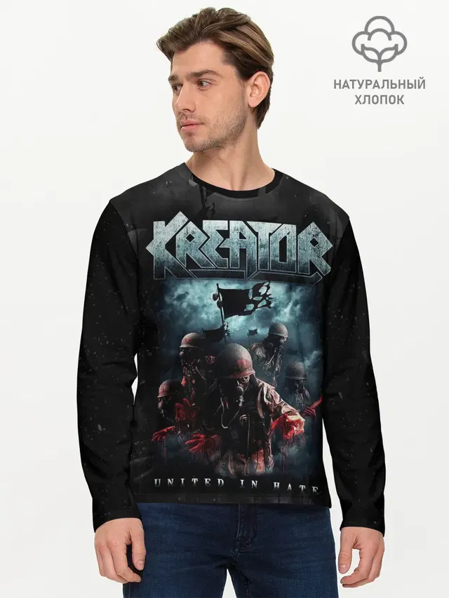 Мужской лонгслив базовый с принтом «Разный рок — Kreator»