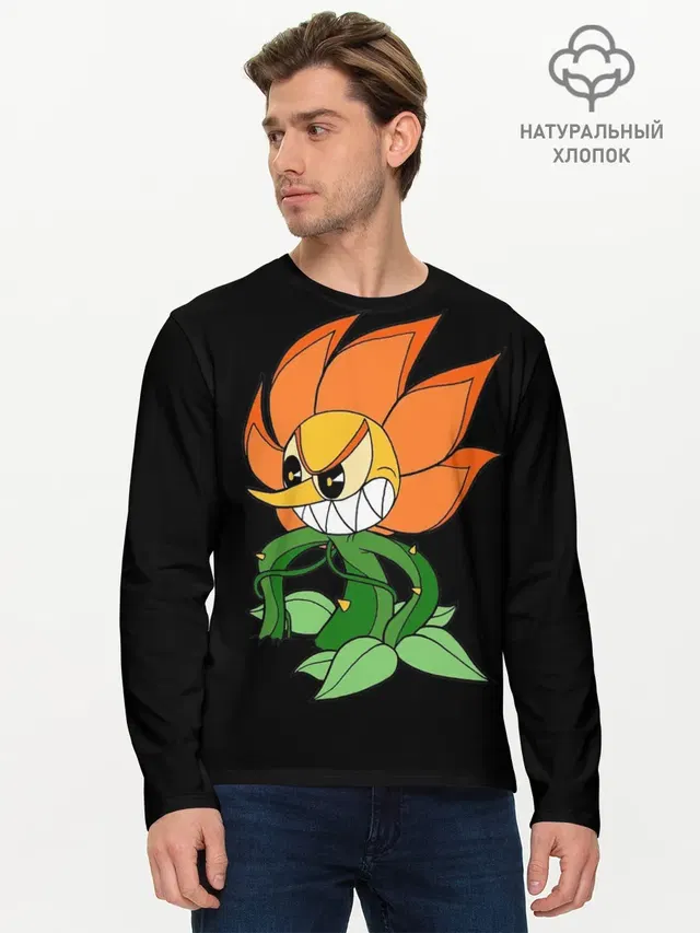 Мужской лонгслив базовый с принтом «Cuphead - Кэгни Гвоздика»