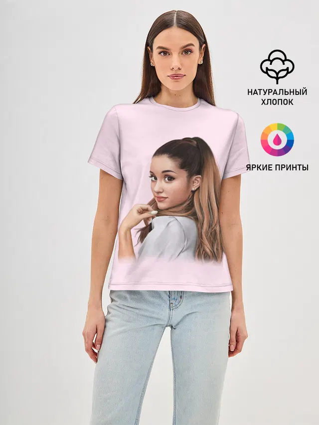 Женская базовая футболка с принтом «Ариана Гранде — Ariana art»