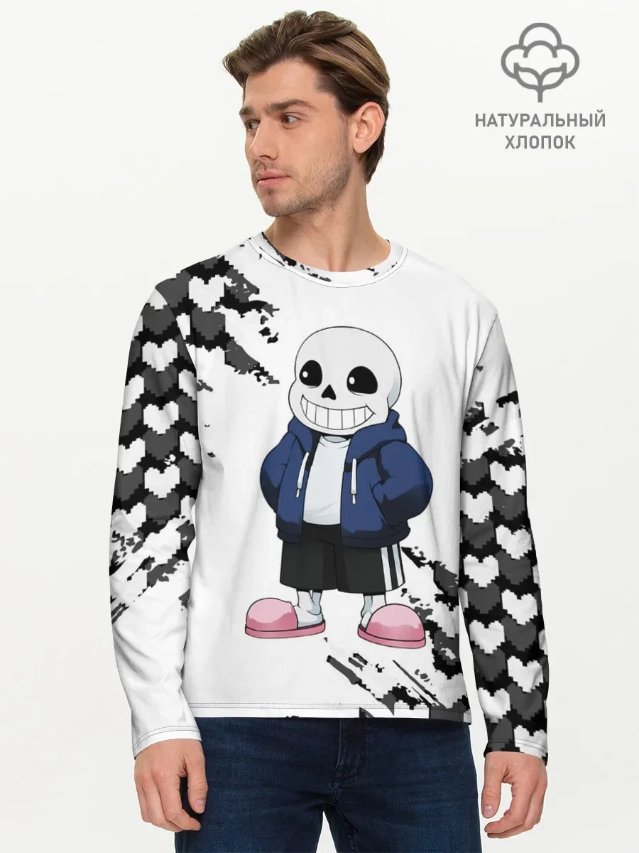Мужской хлопковый лонгслив «Skeleton» — принт крупно