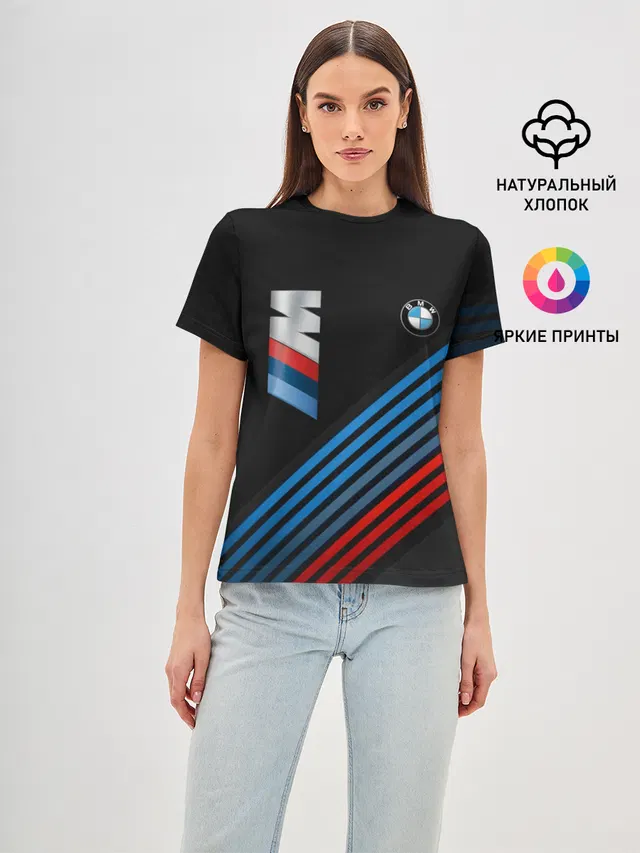 Женская базовая футболка с принтом «BMW — BMW STRIPE»