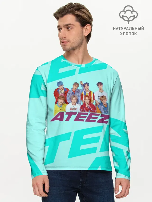 Мужской лонгслив базовый с принтом «Ateez»
