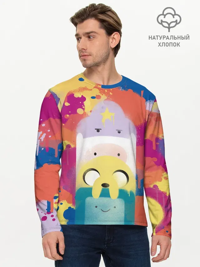 Мужской лонгслив базовый с принтом «Время приключений — Adventure Time»