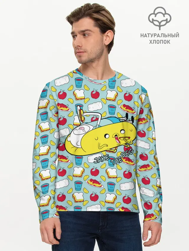 Мужской лонгслив базовый с принтом «Время приключений — Jake the Dog»