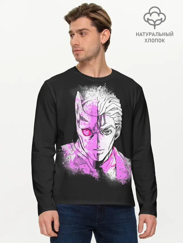 Мужской лонгслив базовый с принтом «ДжоДжо — Kira & Killer Queen»