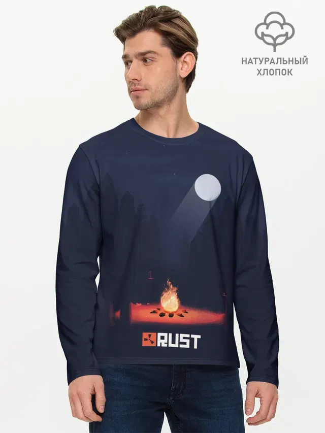 Мужской лонгслив базовый с принтом «Rust»