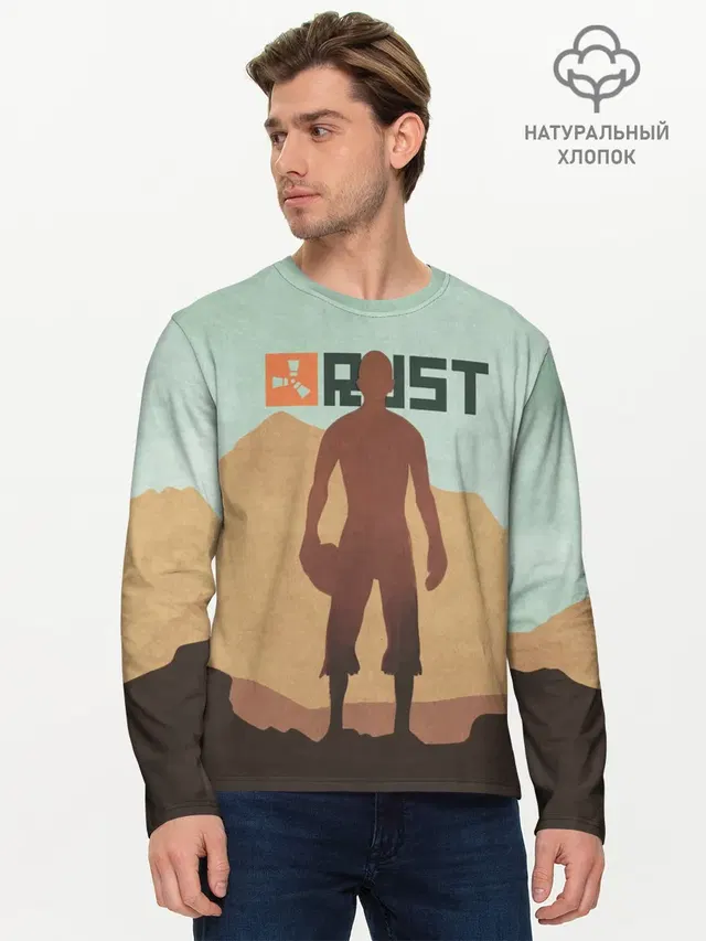 Мужской лонгслив базовый с принтом «Rust»