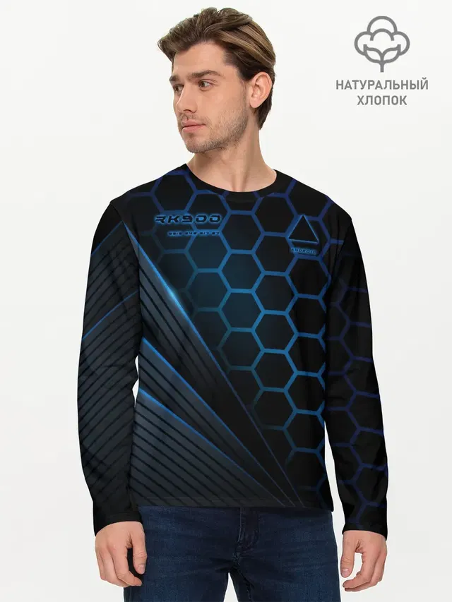 Мужской лонгслив базовый с принтом «Hexagonal pattern — Detroit RK900»