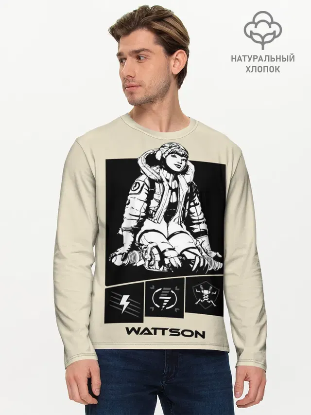 Мужской лонгслив базовый с принтом «Apex Legends Wattson»