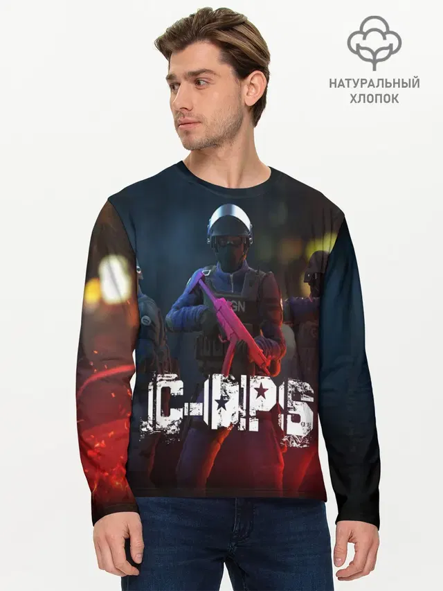 Мужской лонгслив базовый с принтом «Разные игры — C-OPS»