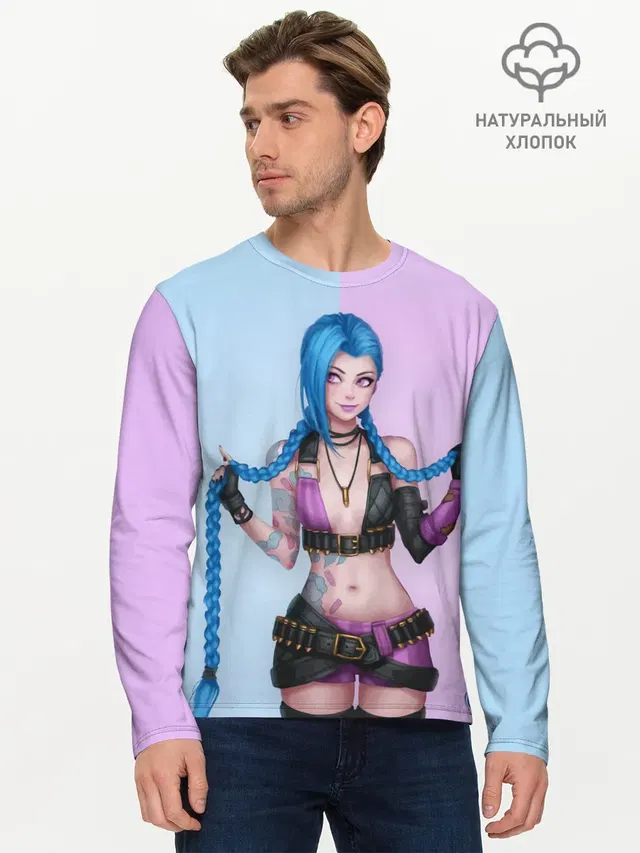 Мужской лонгслив базовый с принтом «League of Legends Jinx»