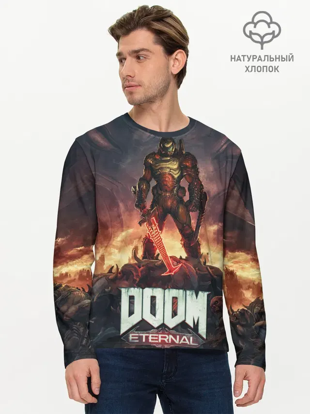 Мужской лонгслив базовый с принтом «Дум — DOOM ETERNAL»