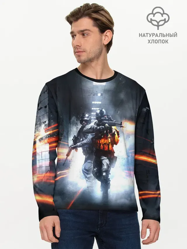 Мужской лонгслив базовый с принтом «Battlefield 3»