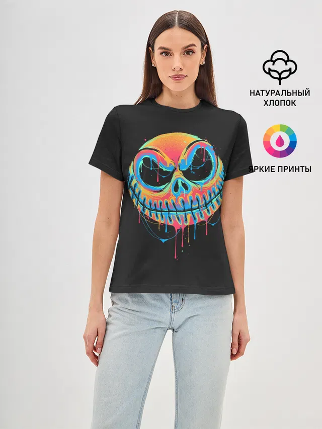 Женская базовая футболка с принтом «Jack Skellington. Paints»