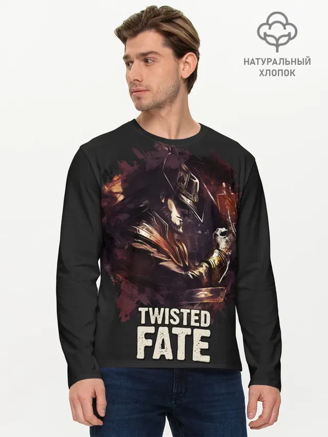 Мужской лонгслив базовый с принтом «Twisted Fate»
