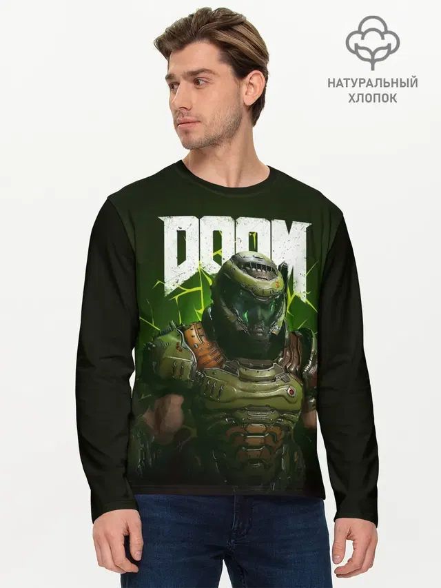 Мужской лонгслив базовый с принтом «Дум — Doom Eternal»