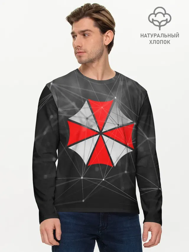 Мужской лонгслив базовый с принтом «Plexus network — UMBRELLA CORP»