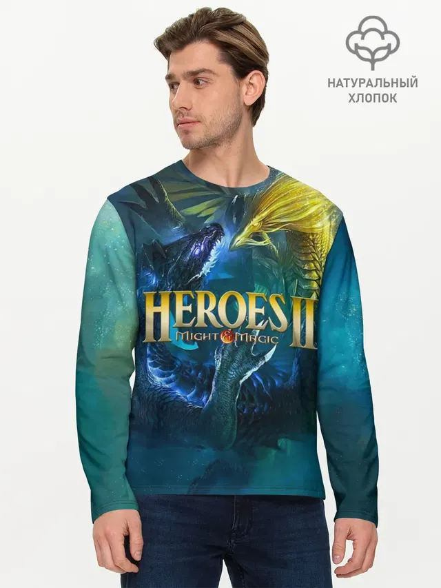 Мужской лонгслив базовый с принтом «Heroes — Heroes of Might and Magic»