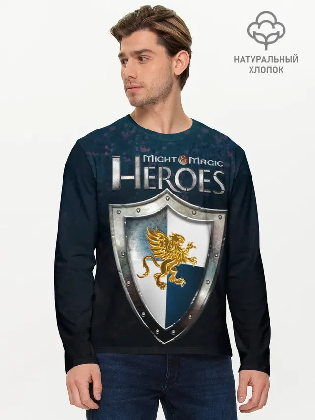 Мужской лонгслив базовый с принтом «Heroes — Heroes of Might and Magic»