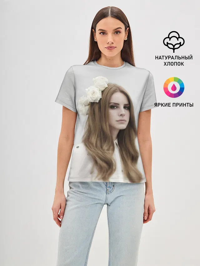 Женская базовая футболка с принтом «Lana Del Rey — Нежная Ланочка»
