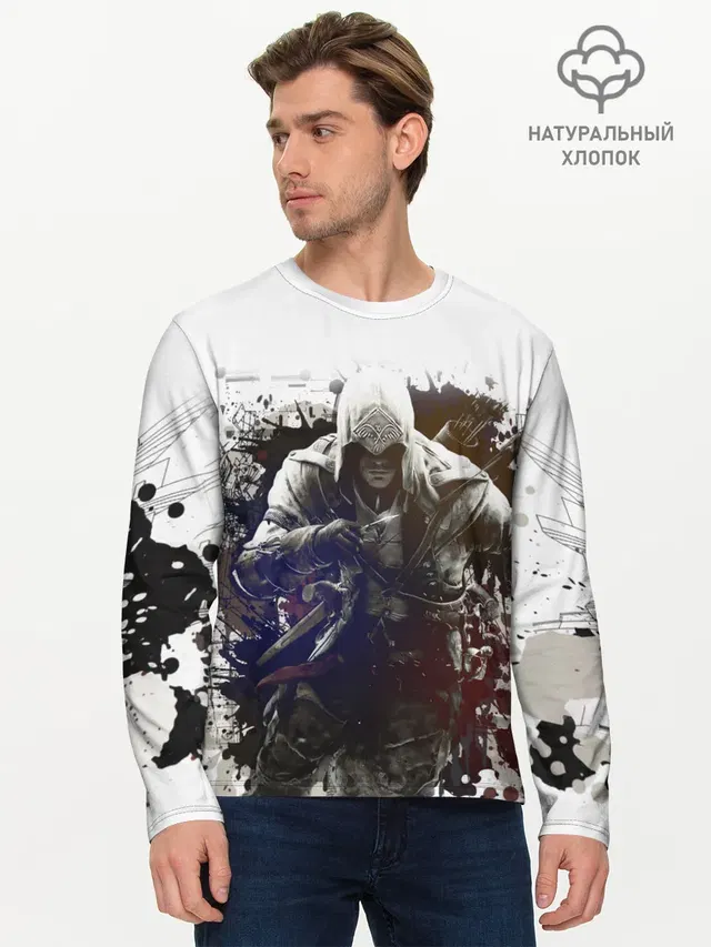 Мужской лонгслив базовый с принтом «Connor Kenway»