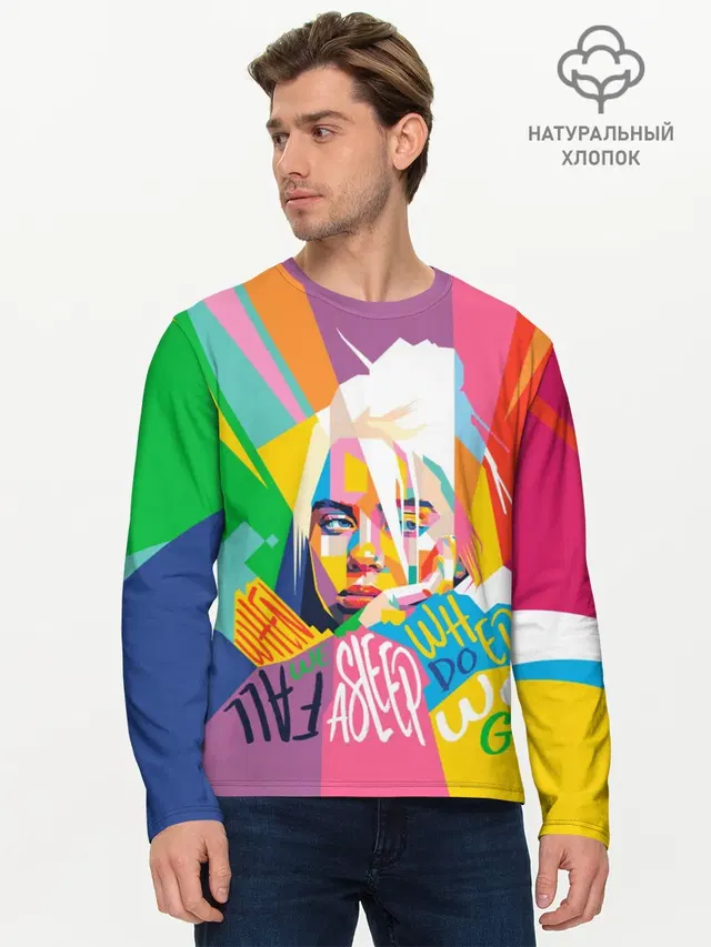 Мужской лонгслив базовый с принтом «Billie Eilish»